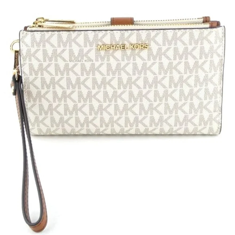 Michael Kors Vanilla Jet Set Travel Large Double‎ Zip Wristlet NWT